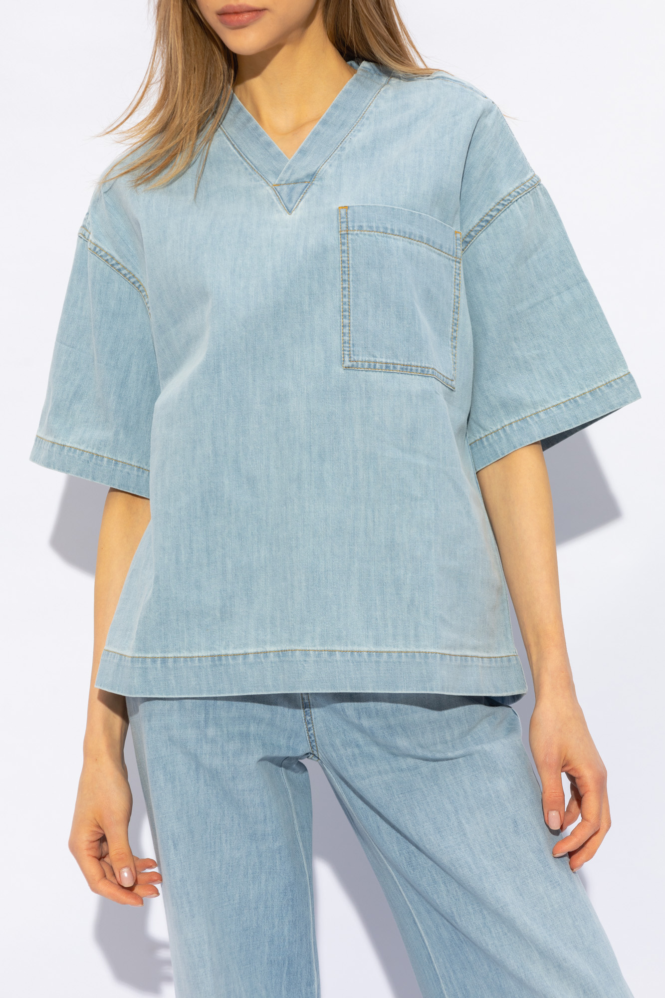 Bottega Veneta ruffled neck buttoned blouse